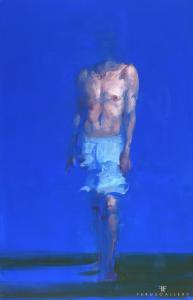 Xavier Jambon, L'Homme bleu, 2017, acrylique sur toile, 170 x 110 cm