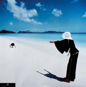 Dutch fashion model Apollonia van Ravenstein, photographed by Norman Parkinson on Praslin Island, Seychelles, in 1970.