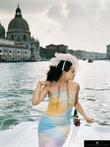 English actress Helena Bonham Carter models in Venice as the World Gold Council's 'Face of Gold', April 2002.